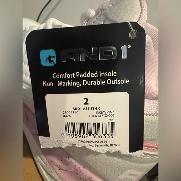 AND1 Assist 6.0 Gray and Pink Sneakers size 2 Youth - Picture 3 of 10